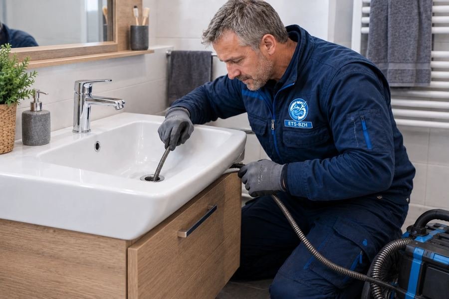 Débouchage d'un lavabo au furet électrique